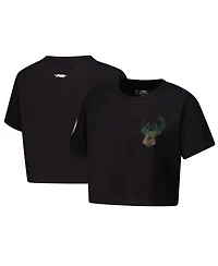 Pro Standard Women's Black Milwaukee Bucks Jewels Boxy Cropped T-Shirt