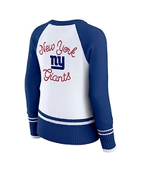 Wear by Erin Andrews Women's White/Royal New York Giants Color Block Raglan Sweater
