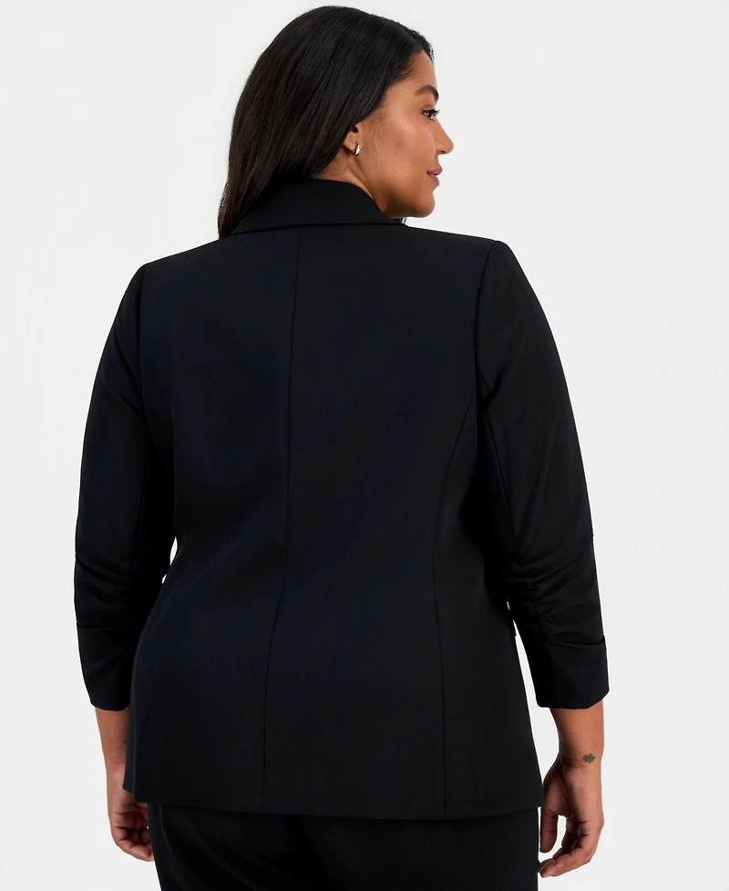 Tahari Asl Plus Ruched-Sleeve Asymmetrical Blazer