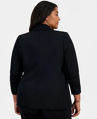 Tahari Asl Plus Ruched-Sleeve Asymmetrical Blazer