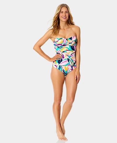 Anne Cole Women's Twist-Front Shirred Bandeau Neck One-Piece Swimsuit