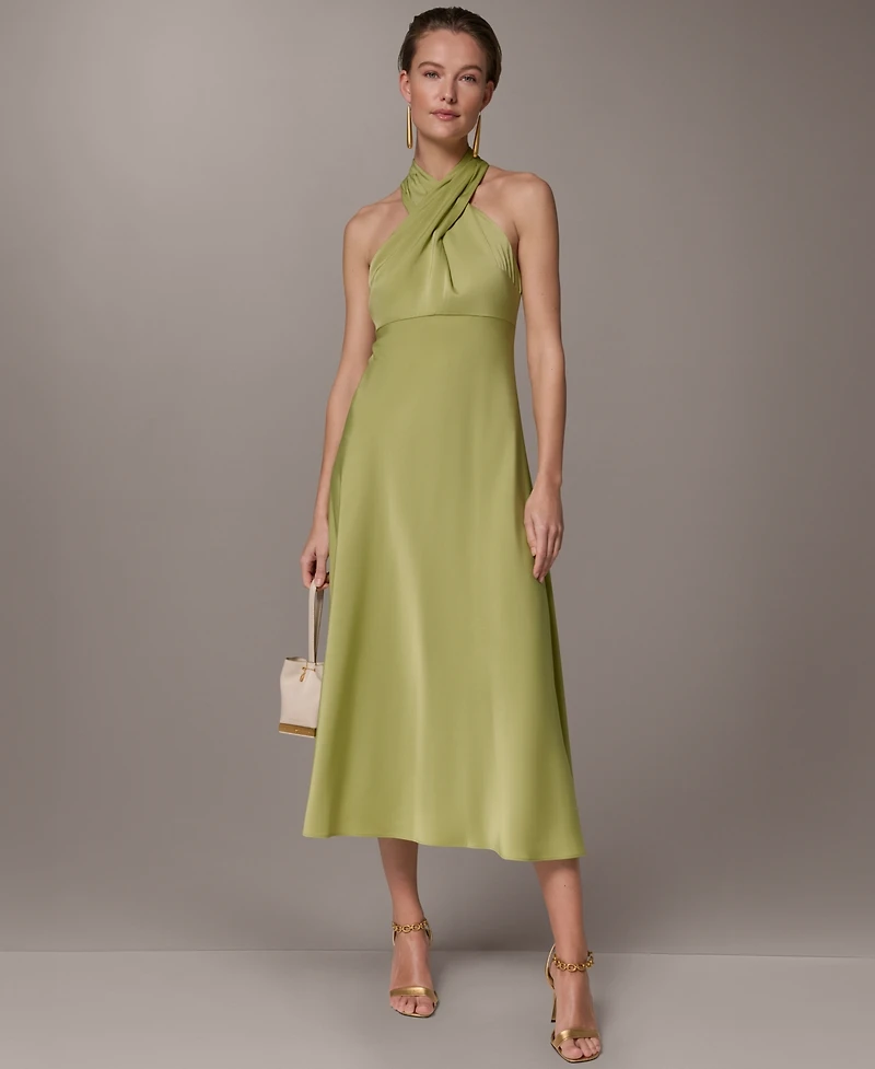 Donna Karan New York Women's Halter Neck Midi Dress with Empire Line