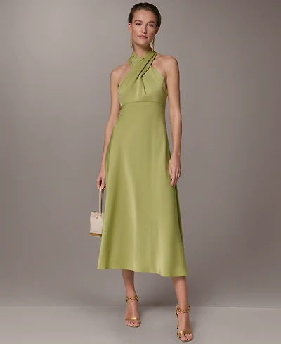 Donna Karan New York Women's Halter Neck Midi Dress with Empire Line