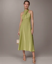 Donna Karan New York Women's Halter Neck Midi Dress with Empire Line