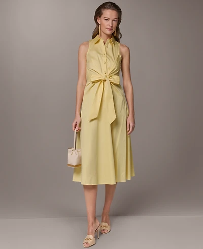 Donna Karan New York Women's Shirt Midi Dress with Waist Bow Tie