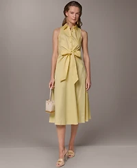 Donna Karan New York Women's Shirt Midi Dress with Waist Bow Tie
