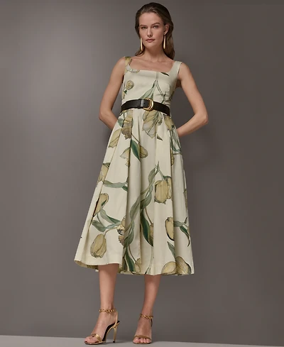 Donna Karan New York Women's Floral Sleeveless Midi A-Line Dress