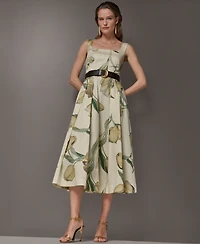 Donna Karan New York Women's Floral Sleeveless Midi A-Line Dress