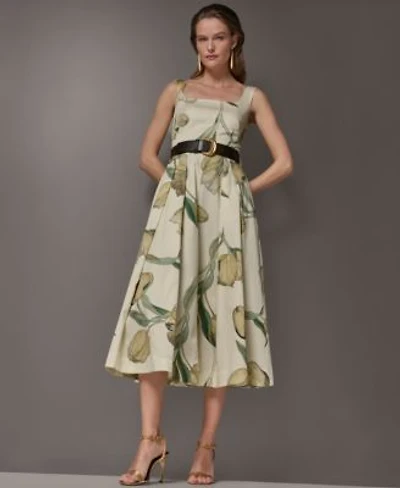 Donna Karan New York Womens Floral Sleeveless Midi A Line Dress