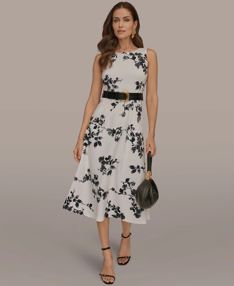 Donna Karan New York Women's Floral Belted Midi Dress