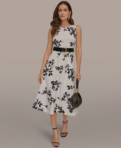 Donna Karan New York Women's Floral Belted Midi Dress
