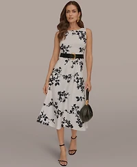 Donna Karan New York Women's Floral Belted Midi Dress