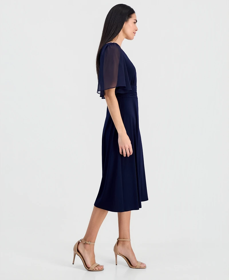 Connected Petite Flutter-Sleeve Midi Dress