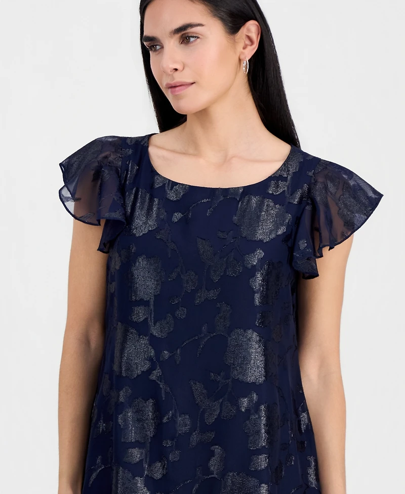 Connected Petite Ruffled-Hem Flutter-Sleeve Dress