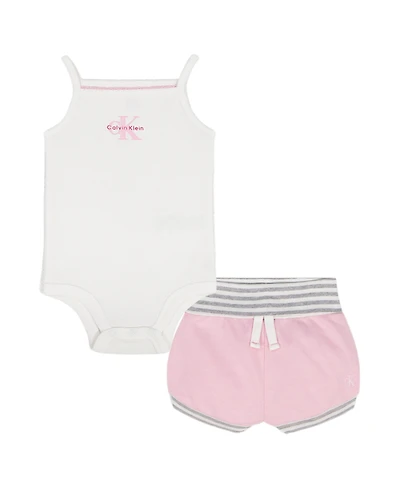 Calvin Klein Baby Girls' Ribbed Tank Bodysuit and Shorts, 2-Piece Set
