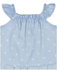 Calvin Klein Baby Girls' Monogram Print Denim Sunsuit and Headband