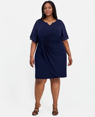 Connected Plus Double Flared-Sleeve Bar-Trim Dress
