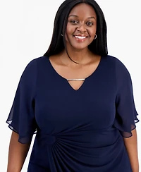 Connected Plus Double Flared-Sleeve Bar-Trim Dress