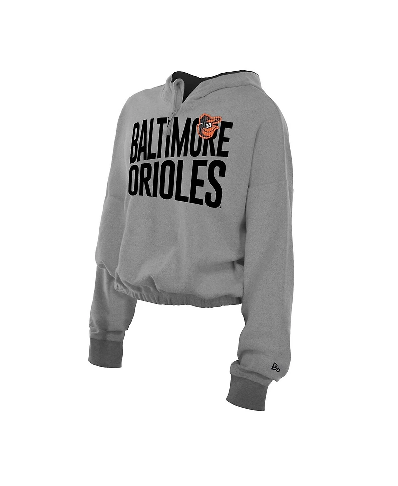 New Era Women's Heather Gray Baltimore Orioles Reversed Out French Terry Quarter-Zip Banded Crop Hoodie