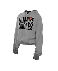 New Era Women's Heather Gray Baltimore Orioles Reversed Out French Terry Quarter-Zip Banded Crop Hoodie