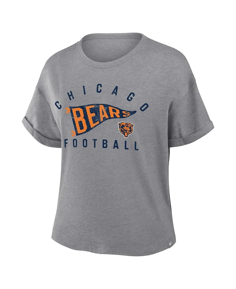 Fanatics Women's Heather Gray Chicago Bears Pennant Wave Tribute Tri-Blend Boxy T-Shirt