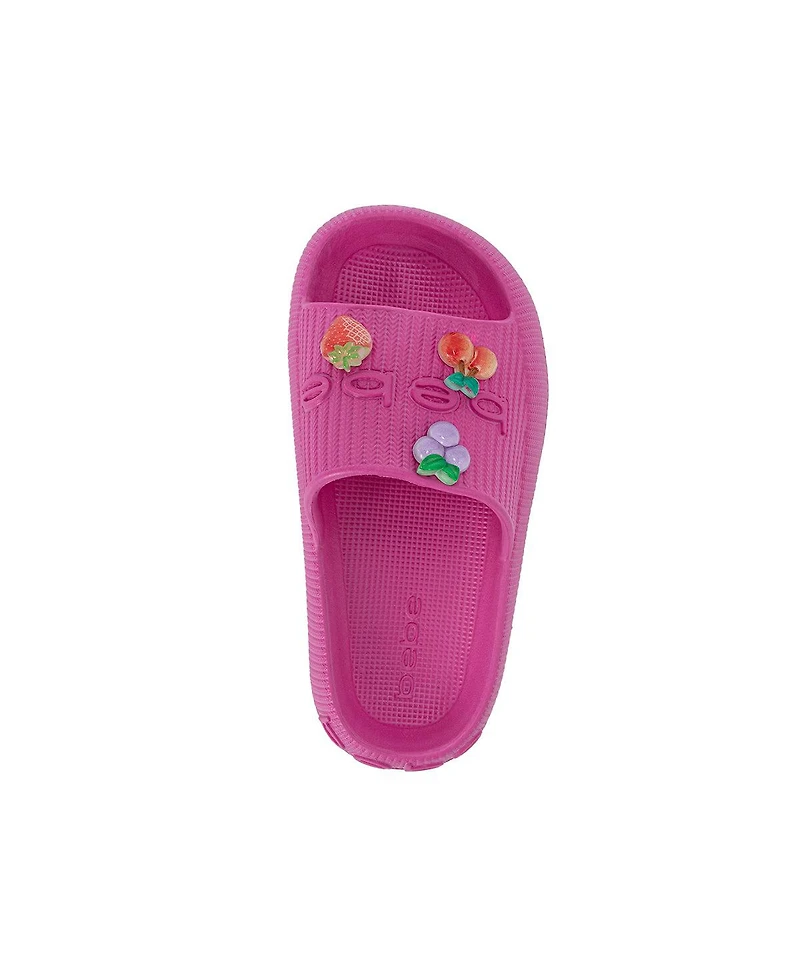 Bebe Girls' Eva Slide – Lightweight and Comfy Sandals with Fruit Charms