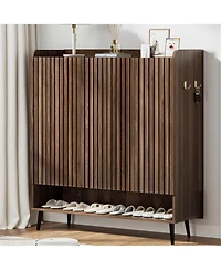 gaomon Large Shoe Cabinet with Doors 6-Tier Shoe Organizer with 3 Doors and Additional Hooks for Hallway Entryway Living Room Brown