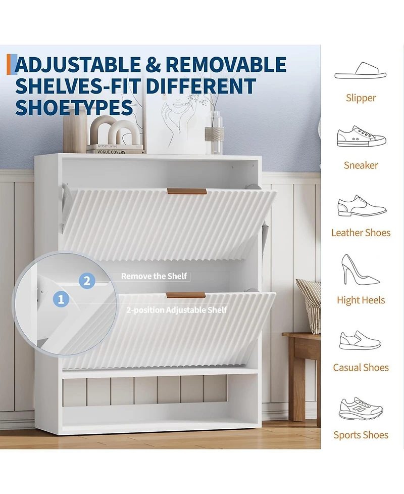 Gaomon 31.5'' Entryway Shoe Cabinet with 2 Flip Drawers, Slim Freestanding Wooden Shoe Storage Organizer for Foyer or Hallway