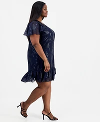 Connected Plus Round-Neck Ruffle-Hem Dress