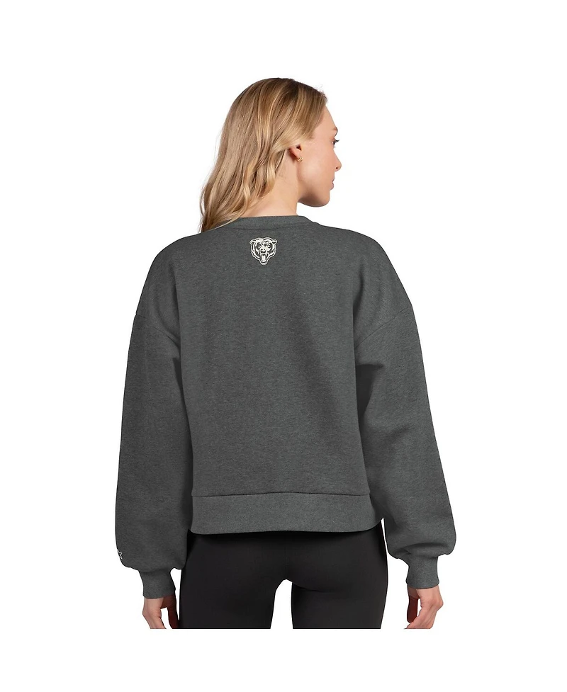 Starter Women's Heather Gray Chicago Bears Show Up Cropped Fleece Pullover Sweatshirt