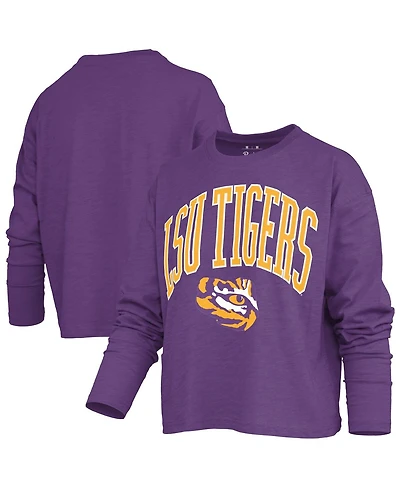 Pressbox Women's Purple Lsu Tigers Motley Boxy Waist-Length Long Sleeve T-Shirt