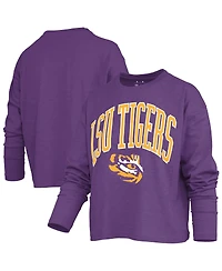Pressbox Women's Purple Lsu Tigers Motley Boxy Waist-Length Long Sleeve T-Shirt
