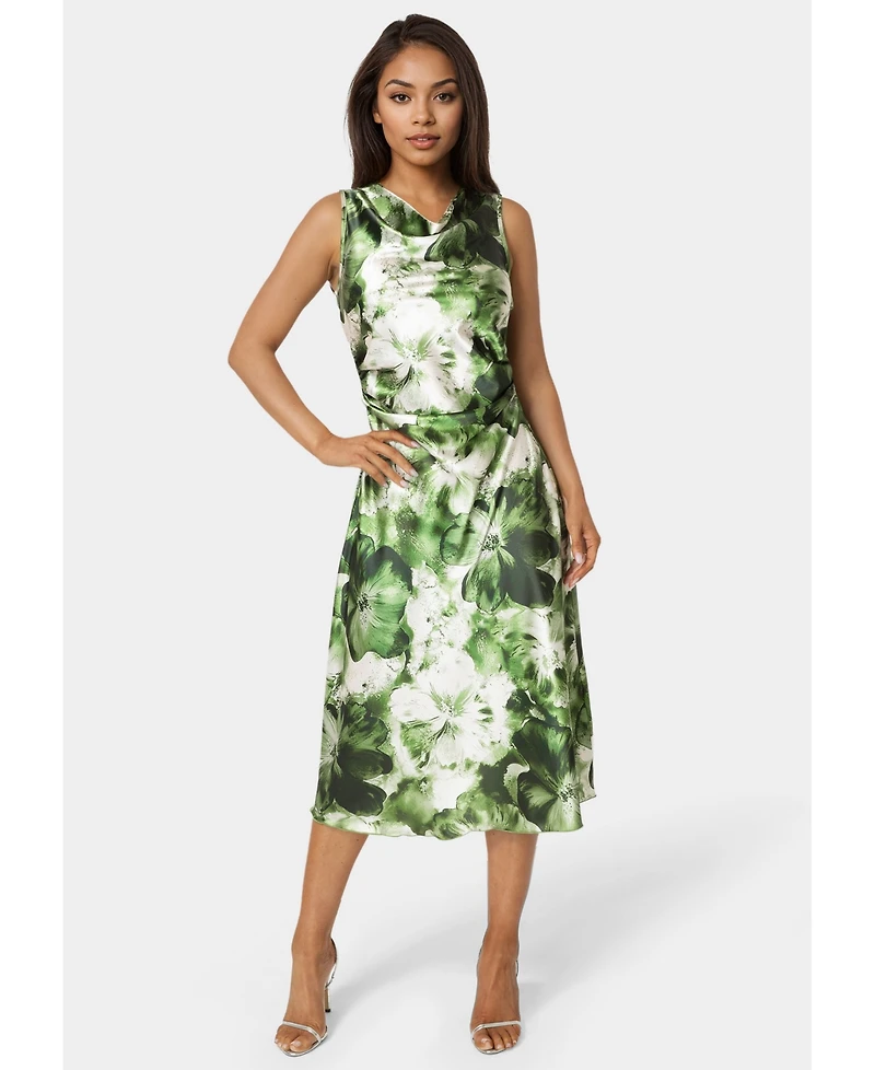 Bebe Women's Printed Satin Cowl Maxi Dress