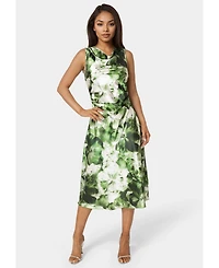 Bebe Women's Printed Satin Cowl Maxi Dress