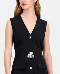 Connected Women's V-Neck Sleeveless Belted Sheath Dress
