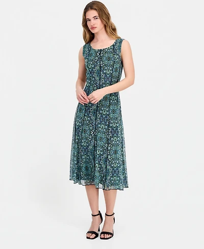 Connected Women's Round-Neck Sleeveless Mesh Panel Dress