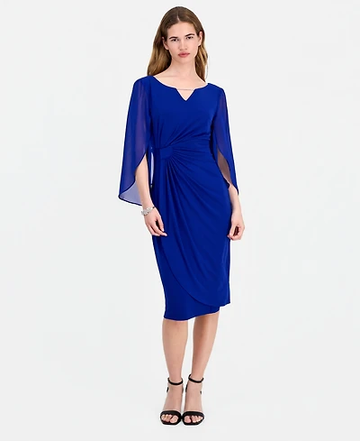 Connected Women's Cape-Sleeve Trimmed-Neck Sheath Dress