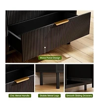 gaomon Black Wave Fluted 5 Drawer Dresser for Bedroom, Modern Wood Chest of Drawers with Wide Drawers, Closet Dresser Organizer, Entryway