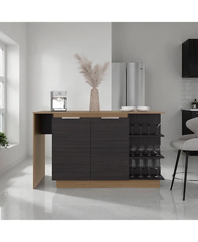Fm Furniture Urie Kitchen Island with Storage Cabinet and Wine Glass Holder, Wenge