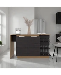 Fm Furniture Urie Kitchen Island with Storage Cabinet and Wine Glass Holder, Wenge