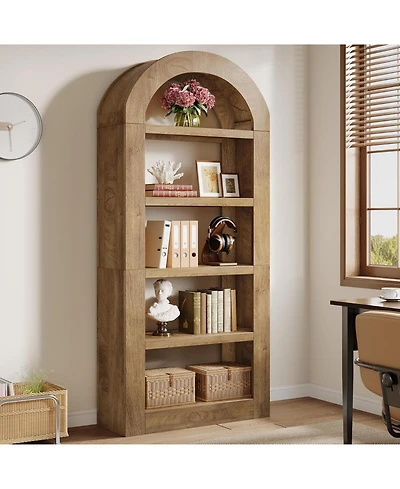 Tribesigns 70.9'' Tall Arched Bookshelf with Storage, 5-Tier Wooden Open Bookcase Display Shelves Organizer