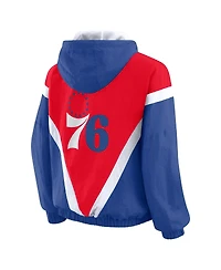 Wear by Erin Andrews Women's Red/Royal Philadelphia 76ers Color block Full-Zip Hoodie Windbreaker Jacket