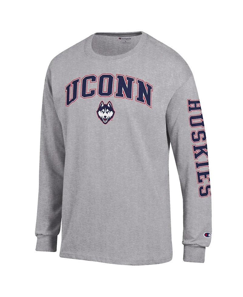 Champion Men's Heather Gray UConn Huskies Arch Over Logo 2-Hit Long Sleeve T-Shirt
