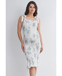 Hello Miz Maternity Bodycon Floral Smocked Midi Dress with Adjustable Tie Straps