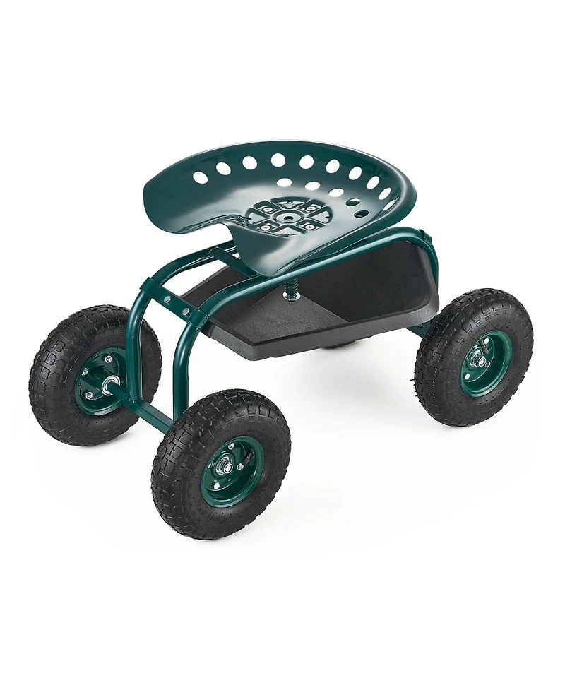 Sugift Rolling Garden Scooter with Swivel Seat & Multi-compartment Tool Storage