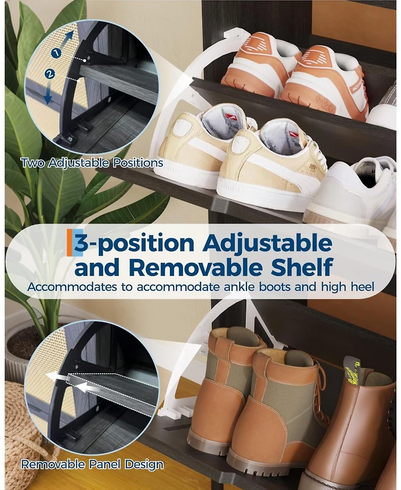 gaomon Rattan Shoe Cabinet Storage with 4 Flip Drawers and 2 Top Drawers Freestanding Shoe Organizer Wooden Slim Shoe Rack Storage