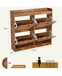 gaomon Shoe Cabinet with 4 Deep Flip Drawers Base Freestanding Wooden Shoe Storage Cabinet with Rattan Door and 3-Tier Adjustable Shelves