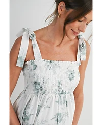 Hello Miz Maternity Floral Smocked Empire Waist Midi Dress with Tie Straps