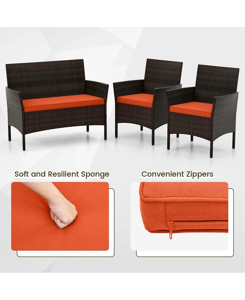 Gymax Set of 8 Furniture Set w/ Washable Cushions and Tempered Glass Coffee Table