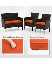 Gymax Set of 8 Furniture Set w/ Washable Cushions and Tempered Glass Coffee Table